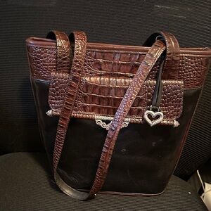 Croc-Embossed Brown and Black Brighton Shoulder Bag